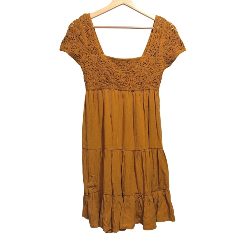 NWT Crochet Tiered Empire Mini Dress XS Cottagecore Country Casual Concert